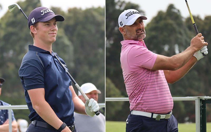 rosebud-day1-hillier-hendry Daniel Hillier and Mike Hendry on Day 1 of The Players Series hosted by Geoff Ogilvy at Rosebud Country Club in Victoria Australia. (PGA Tour of Australasia)