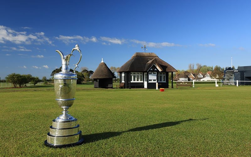 the-open-2021 The Claret Jug photographed on the first tee at the host venue for the The Open Championship to be held at Royal St George’s Golf Club on May 18, 2021 in Sandwich, England. (Photo by David Cannon/R&A/R&A via Getty Images)